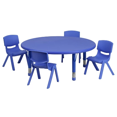 Flash Furniture 45" Round Plastic Height Adjustable Activity Table Set With 4 Chairs 11 Flash Furniture 45" Round Plastic Height Adjustable Activity Table Set With 4 Chairs - Image 9