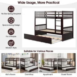 Costway Twin Over Twin Bunk Bed With Twin Trundle Solid Wood Frame Espresso/White 20 Costway Twin Over Twin Bunk Bed With Twin Trundle Solid Wood Frame Espresso/White -Child Home Decoration Store GUEST 05e62b0d 9e83 4590 8a1e cfa1c5812d6a