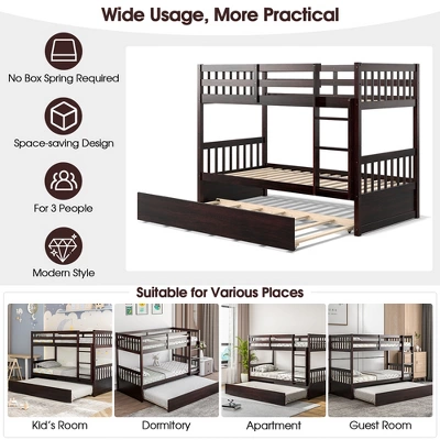 Costway Twin Over Twin Bunk Bed With Twin Trundle Solid Wood Frame Espresso/White 10 Costway Twin Over Twin Bunk Bed With Twin Trundle Solid Wood Frame Espresso/White - Image 8