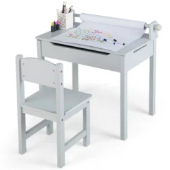 Costway Toddler Craft Table & Chair Set Kids Art Crafts Table WithPaper Roll Holder Grey/White -Child Home Decoration Store GUEST 06ee0f4a 4d39 4b89 b592 d33d5f1b545d