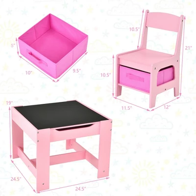 Costway 3 In 1 Kids Wood Table Chairs Set W/ Storage Box Blackboard Drawing Pink 3 Costway 3 In 1 Kids Wood Table Chairs Set W/ Storage Box Blackboard Drawing Pink