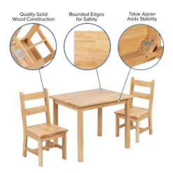 Emma And Oliver Kids 3 Piece Solid Hardwood Table And Chair Set For Playroom, Kitchen -Child Home Decoration Store GUEST 0bf9d919 a115 4ffe a6b2 d493e1126156