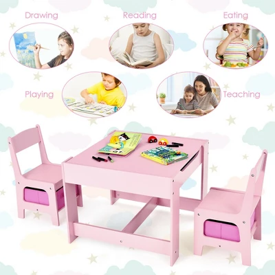 Costway 3 In 1 Wood Activity Table Chair Set W/Storage Box Pink 10 Costway 3 In 1 Wood Activity Table Chair Set W/Storage Box Pink - Image 8