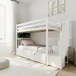 Child Home Decoration Store 25 Max & Lily Twin Over Twin Staircase Bunk With Trundle