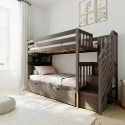 Max & Lily Twin Over Twin Staircase Bunk Bed With Storage Drawers