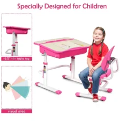 Costway Adjustable Children Study Desk Chair Set W/Winged Backrest Pink -Child Home Decoration Store GUEST 13352c01 b0d5 4b09 8440 c81e168f66c0