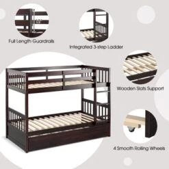 Costway Twin Over Twin Bunk Bed With Twin Trundle Solid Wood Frame Espresso/White 17 Costway Twin Over Twin Bunk Bed With Twin Trundle Solid Wood Frame Espresso/White -Child Home Decoration Store GUEST 19d3a859 b5f6 451c 9d39 2f6f71d52485
