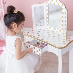 Fashion Polka Dot Gisele Play Vanity Set With Led Mirror White/Gold - Teamson Kids -Child Home Decoration Store GUEST 1d8d35a1 1982 42c4 a223 b6ce266208ff