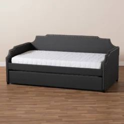 Twin Ally Fabric Upholstered Sofa Daybed With Roll Out Trundle Guest Bed Dark Gray - Baxton Studio -Child Home Decoration Store GUEST 22564ee2 9cf9 4172 971d c6bef7bab970