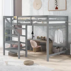 Full Size Loft Bed With Staircase And Safety Guardrails Gray/White-ModernLuxe -Child Home Decoration Store GUEST 2b2c9b21 d7de 49f4 bdf6 88500c9e8c62