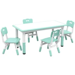 Qaba Kids Table And Chair Set With 4 Chairs, Adjustable Height, Easy To Clean Table Surface, For 1.5 - 5 Years Old -Child Home Decoration Store GUEST 2b8852fb 0182 4bed 96d3 4619727e9afc