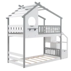 House Shape Twin-Over-Twin Double Bunk Bed With Storage Stairs - ModernLuxe -Child Home Decoration Store GUEST 2f3aafac 2509 4aa7 b949 2b31459f548d