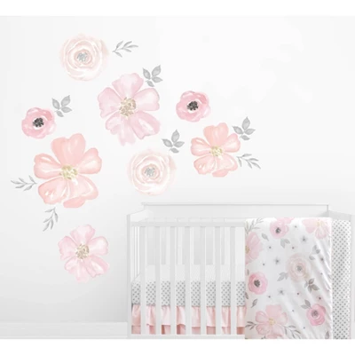 Watercolor Floral LG Wall Stickers Pink - Sweet Jojo Designs 3 Watercolor Floral LG Wall Stickers Pink - Sweet Jojo Designs