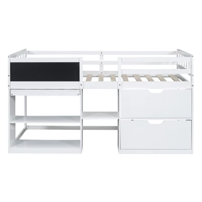 Twin Size Low Loft Bed With Rolling Desk, Shelves And Drawers - ModernLuxe 6 Twin Size Low Loft Bed With Rolling Desk, Shelves And Drawers - ModernLuxe - Image 4