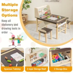 Costway Kids Art Table & Chairs Set Wooden Drawing Desk With Paper Roll Storage Shelf Bins -Child Home Decoration Store GUEST 36e28d7a 74e6 4a62 82ac fa2cc1677b65