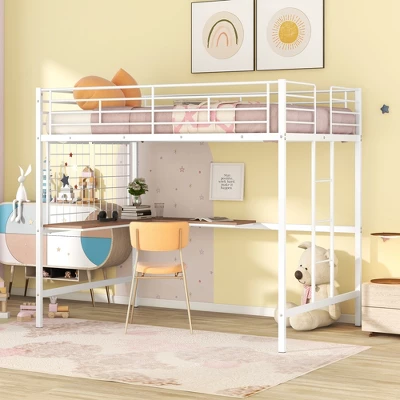 Full Size Metal Loft Bed With Desk And Grid - ModernLuxe 3 Full Size Metal Loft Bed With Desk And Grid - ModernLuxe