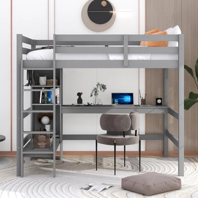 Full Size Loft Bed With Multifunction Shelves And Under-Bed Desk - ModernLuxe 3 Full Size Loft Bed With Multifunction Shelves And Under-Bed Desk - ModernLuxe