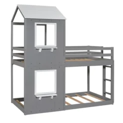 Twin Over Twin Wood Bunk Bed With Roof, Window, Guardrail, And Ladder-ModernLuxe 16 Twin Over Twin Wood Bunk Bed With Roof, Window, Guardrail, And Ladder-ModernLuxe -Child Home Decoration Store GUEST 3ada6ebb 6700 4d7d 8d39 b0d754d3d15c