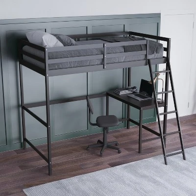 Emma And Oliver Twin Wood Loft Bed Frame With Protective Guardrails And Integrated Desk And Ladder For Use With Any 6-8" Thick Mattress 5 Emma And Oliver Twin Wood Loft Bed Frame With Protective Guardrails And Integrated Desk And Ladder For Use With Any 6-8" Thick Mattress - Image 3