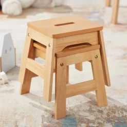 Melissa & Doug Wooden Stools - Set Of 2 - Natural