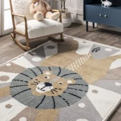 Brodie Cheerful Lion Kids Area Rug -Child Home Decoration Store GUEST 44498755 4f39 41b6 8d94 2ebc67019c85
