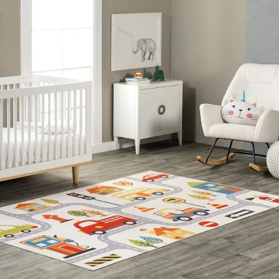 NuLOOM Carmina City Streets Machine Washable Kids Area Rug 7' X 9' In White Multi 3 NuLOOM Carmina City Streets Machine Washable Kids Area Rug 7' X 9' In White Multi