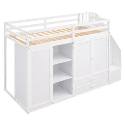 Functional Twin Loft Bed With 3 Shelves, 2 Wardrobes, 2 Drawers And Ladder With Storage-ModernLuxe -Child Home Decoration Store GUEST 450cda3a fd1b 4443 9cd7 c809f87318f4