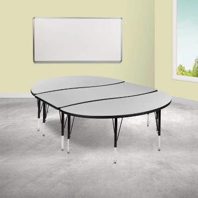Emma And Oliver 3 Piece 86" Oval Wave Collaborative Grey Kids Adjustable Activity Table Set 3 Emma And Oliver 3 Piece 86" Oval Wave Collaborative Grey Kids Adjustable Activity Table Set