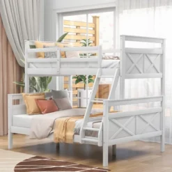 Child Home Decoration Store 37 Twin Over Full Bunk Bed With Ladder And Safety Guardrail-ModernLuxe