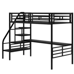Metal Twin Size Loft Bed With Desk, Black - ModernLuxe 16 Metal Twin Size Loft Bed With Desk, Black - ModernLuxe -Child Home Decoration Store GUEST 474e4206 3c0f 4419 9a0e 8dee14f0cbdf