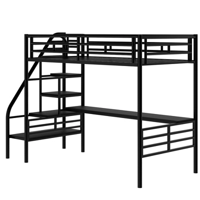 Metal Twin Size Loft Bed With Desk, Black - ModernLuxe 7 Metal Twin Size Loft Bed With Desk, Black - ModernLuxe - Image 5