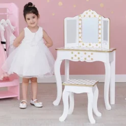 Fashion Polka Dot Gisele Play Vanity Set With Led Mirror White/Gold - Teamson Kids -Child Home Decoration Store GUEST 47d4c37d 94d8 4596 b31a 9cc32422096d