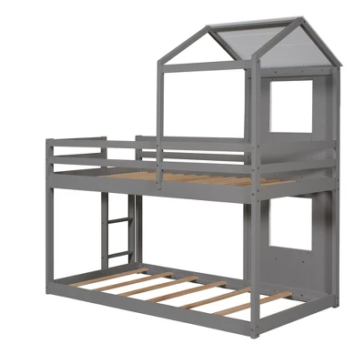 Twin Over Twin Wood Bunk Bed With Roof, Window, Guardrail, And Ladder-ModernLuxe 7 Twin Over Twin Wood Bunk Bed With Roof, Window, Guardrail, And Ladder-ModernLuxe - Image 5