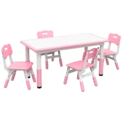 Qaba Kids Table And Chair Set With 4 Chairs, Adjustable Height, Easy To Clean Table Surface, For 1.5 - 5 Years Old -Child Home Decoration Store GUEST 4d925f3a d95f 4561 b191 4b29f23128fa