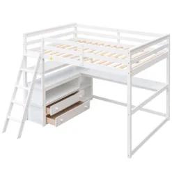 Full Size Loft Bed With Desk, Shelf And Two Built-in Drawers - ModernLuxe 15 Full Size Loft Bed With Desk, Shelf And Two Built-in Drawers - ModernLuxe -Child Home Decoration Store GUEST 4ec9675e 6538 4788 aef0 dc0558b0e140