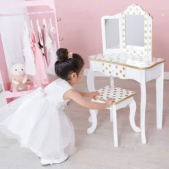 Fashion Polka Dot Gisele Play Vanity Set With Led Mirror White/Gold - Teamson Kids -Child Home Decoration Store GUEST 4f1fb93f dbcd 40c7 a12e 6bba57ec1c81