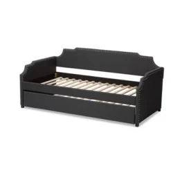Twin Ally Fabric Upholstered Sofa Daybed With Roll Out Trundle Guest Bed Dark Gray - Baxton Studio -Child Home Decoration Store GUEST 4fa05104 5c62 4ae9 a9fd 002cb62ffd10