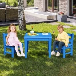 Costway 3PCS Kids Table & 2 Chairs Set Outdoor Heavy-Duty All-Weather Activity Table Set
