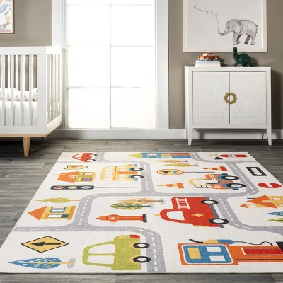NuLOOM Carmina City Streets Machine Washable Kids Area Rug 7' X 9' In White Multi 9 NuLOOM Carmina City Streets Machine Washable Kids Area Rug 7' X 9' In White Multi - Image 7