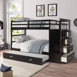 Twin Over Twin Wood Bunk Bed With 4 Drawers, Trundle And Staircase-ModernLuxe 27 Twin Over Twin Wood Bunk Bed With 4 Drawers, Trundle And Staircase-ModernLuxe -Child Home Decoration Store GUEST 539675e1 e0cd 4fc3 abc1 1d67975108fc