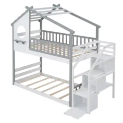 House Shape Twin-Over-Twin Double Bunk Bed With Storage Stairs - ModernLuxe -Child Home Decoration Store GUEST 5b49f39f ccce 41d8 bb17 b041df800d23