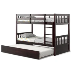 Costway Twin Over Twin Bunk Bed With Twin Trundle Solid Wood Frame Espresso/White 22 Costway Twin Over Twin Bunk Bed With Twin Trundle Solid Wood Frame Espresso/White -Child Home Decoration Store GUEST 5c108b8b 0e47 43c9 b384 1a091f4fdf95