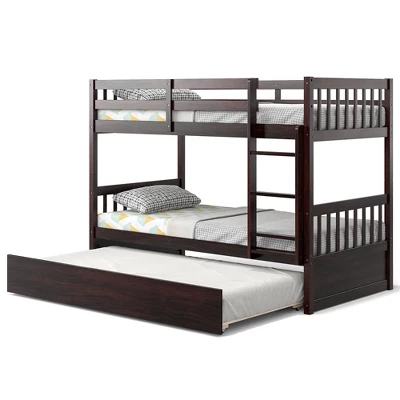 Costway Twin Over Twin Bunk Bed With Twin Trundle Solid Wood Frame Espresso/White 12 Costway Twin Over Twin Bunk Bed With Twin Trundle Solid Wood Frame Espresso/White - Image 10