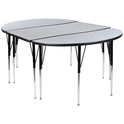 Flash Furniture 3 Piece 76" Oval Wave Flexible Grey Thermal Laminate Activity Table Set - Standard Height Adjustable Legs 15 Flash Furniture 3 Piece 76" Oval Wave Flexible Grey Thermal Laminate Activity Table Set - Standard Height Adjustable Legs - Image 13
