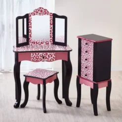 Fashion Leopard Prints Gisele Play Wooden Vanity Set Pink / Black - Teamson Kids -Child Home Decoration Store GUEST 60c46ba1 a0bd 4986 b9f6 280ceddaa470