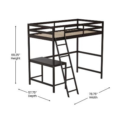 Emma And Oliver Twin Wood Loft Bed Frame With Protective Guardrails And Integrated Desk And Ladder For Use With Any 6-8" Thick Mattress 8 Emma And Oliver Twin Wood Loft Bed Frame With Protective Guardrails And Integrated Desk And Ladder For Use With Any 6-8" Thick Mattress - Image 6