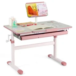 Costway Height-Adjustable Kids Desk Children Study Table With Tilt Desktop & Book Stand Blue/Pink -Child Home Decoration Store GUEST 679369a8 b887 4606 bd81 ed9d082f3105