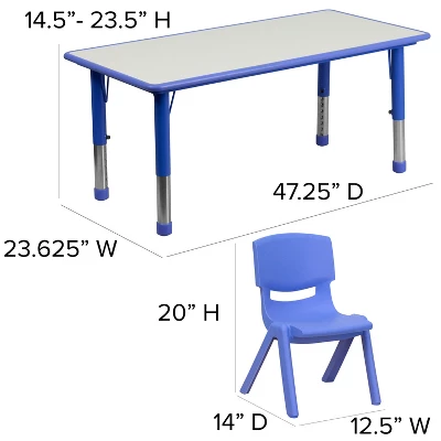 Emma And Oliver 23.625"W X 47.25"L Rectangular Plastic Height Adjustable Activity Table Set With 6 Chairs 7 Emma And Oliver 23.625"W X 47.25"L Rectangular Plastic Height Adjustable Activity Table Set With 6 Chairs - Image 5