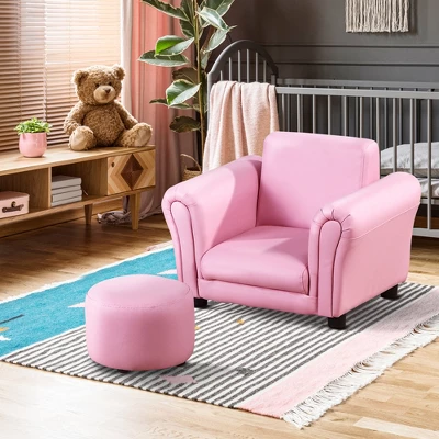 Qaba Kids Sofa Set With Footstool, Upholstered Children Armchair For Kids 18M+, Baby Sofa For Playroom, Bedroom, Nursery Room 3 Qaba Kids Sofa Set With Footstool, Upholstered Children Armchair For Kids 18M+, Baby Sofa For Playroom, Bedroom, Nursery Room
