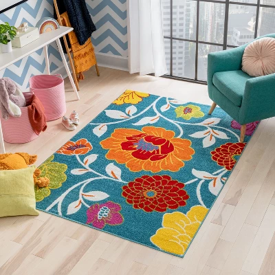 Well Woven Modern Daisy Flowers Blue Kids Room Floral Area Rug 8 Well Woven Modern Daisy Flowers Blue Kids Room Floral Area Rug - Image 6